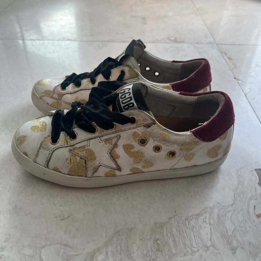 GOLDEN GOOSE DELUXE BRANS Girls Gold White Leather Trainers Sneakers (size 30) - Picture 5 of 7